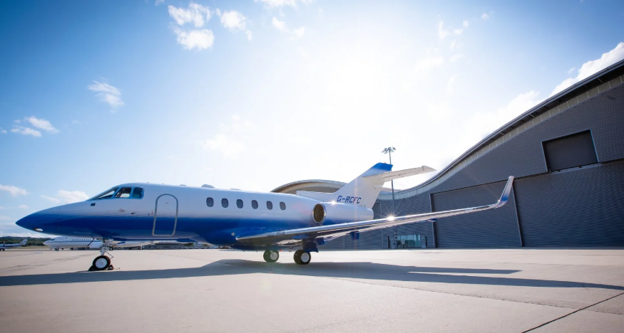 Midsize private jet interior cabin